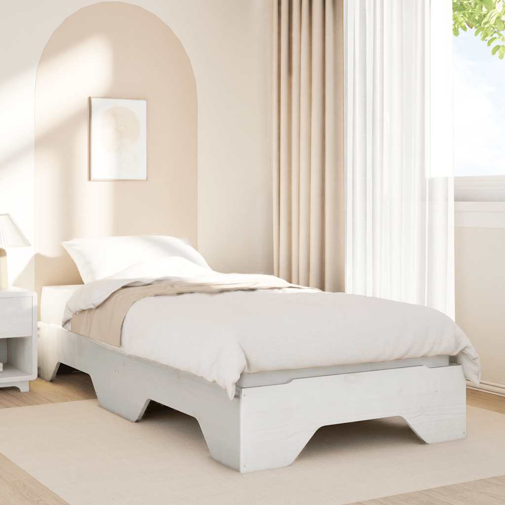 Bed Frame | White | Solid pine wood, Plywood slats | Single |  Stackable