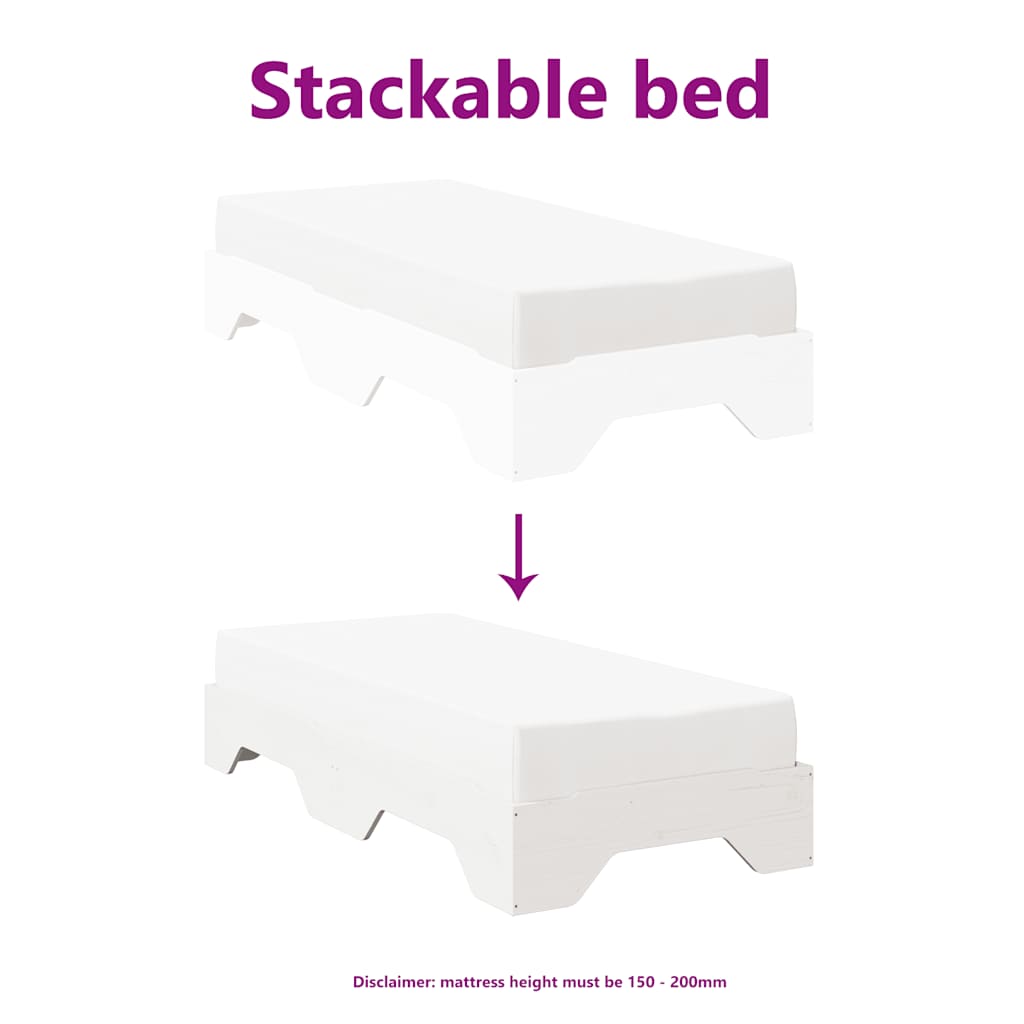 Bed Frame | White | Solid pine wood, Plywood slats | Single |  Stackable