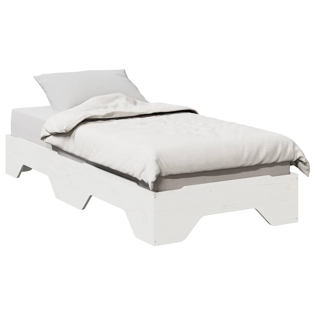 Bed Frame | White | Solid pine wood, Plywood slats | Single |  Stackable