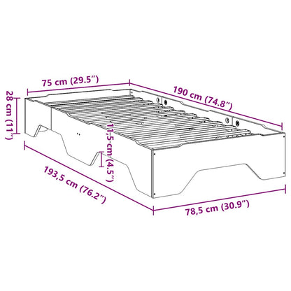 Bed Frame No Mattress Stackable White 75x190 cm Small Single Solid Wood