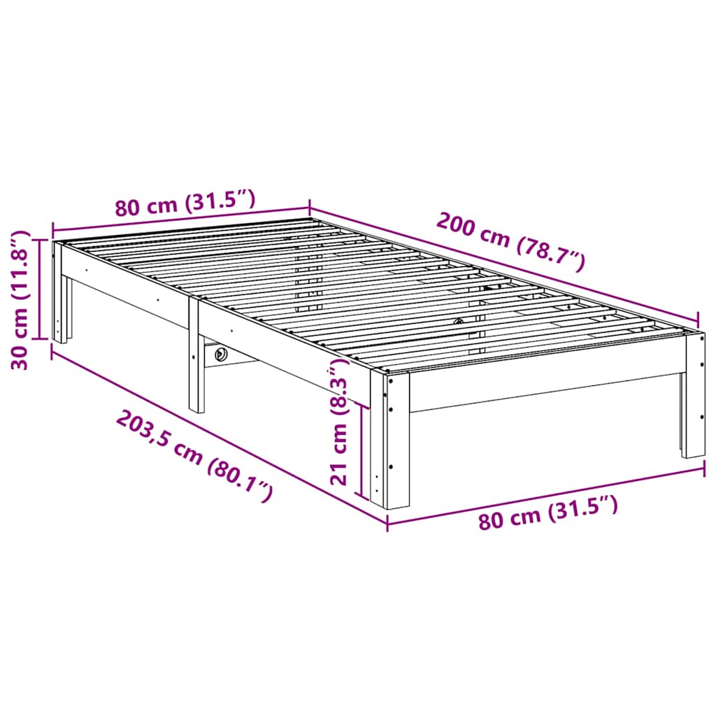 Bed Frame without Mattress Wax Brown 80x200 cm Solid Wood Pine