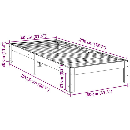 Bed Frame without Mattress Wax Brown 80x200 cm Solid Wood Pine