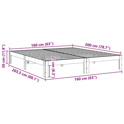 Bed Frame without Mattress White 160x200 cm Solid Wood Pine