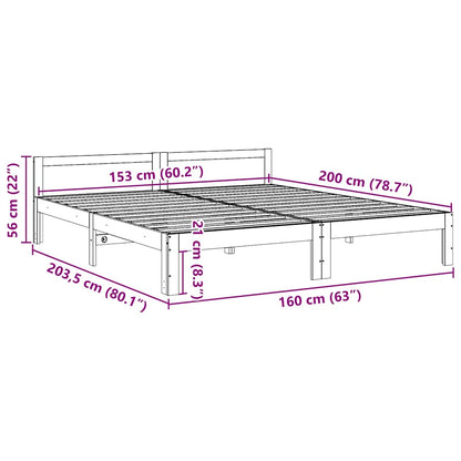 Bed Frame without Mattress White 160x200 cm Solid Wood Pine