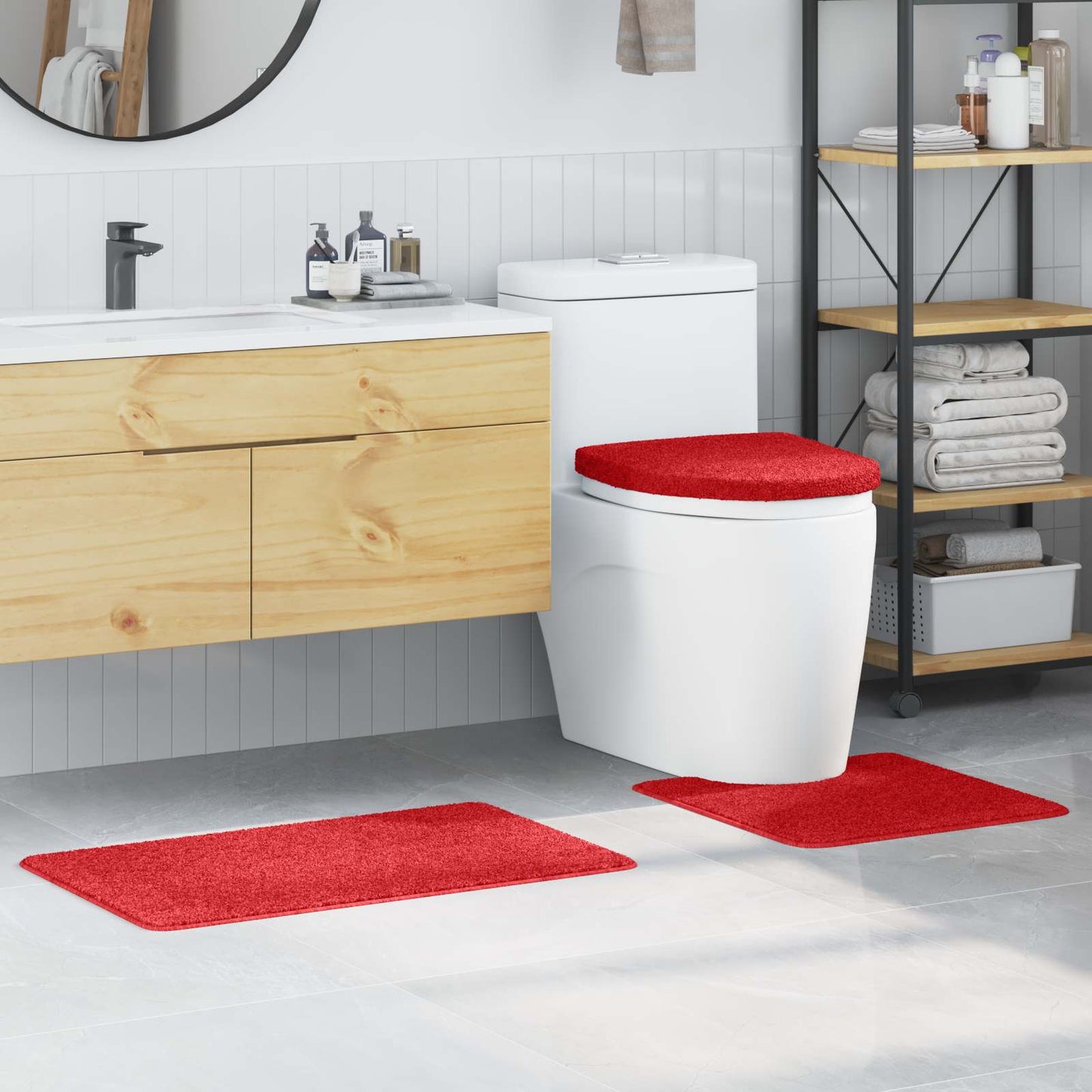Anti-slip Bath Mat Set 3 pcs Red PP