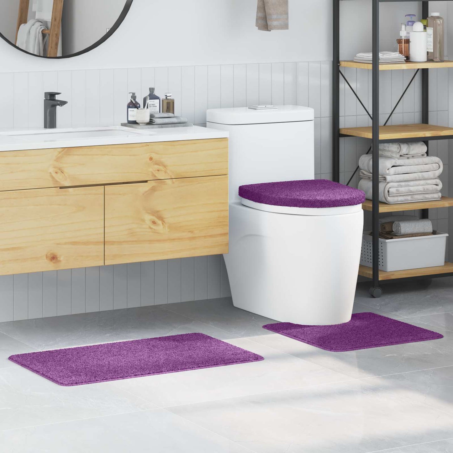 Anti-slip Bath Mat Set 3 pcs Purple PP