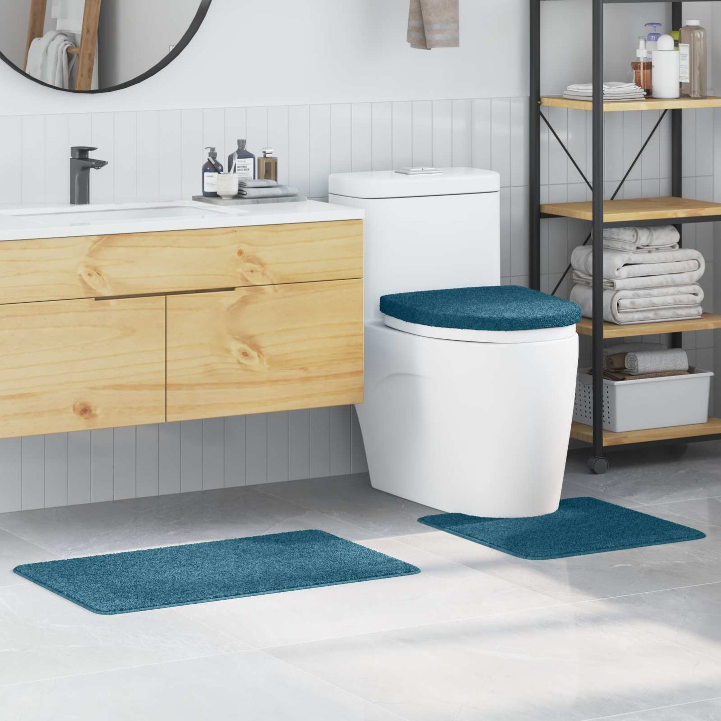 Anti-slip Bath Mat Set 3 pcs Blue PP