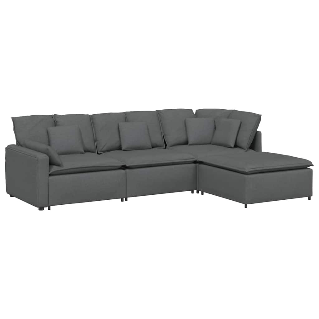 Modular Sofa with Footstool&Cushions Fabric Dark Gray