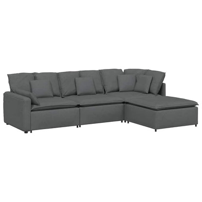 Modular Sofa with Footstool&Cushions Fabric Dark Gray