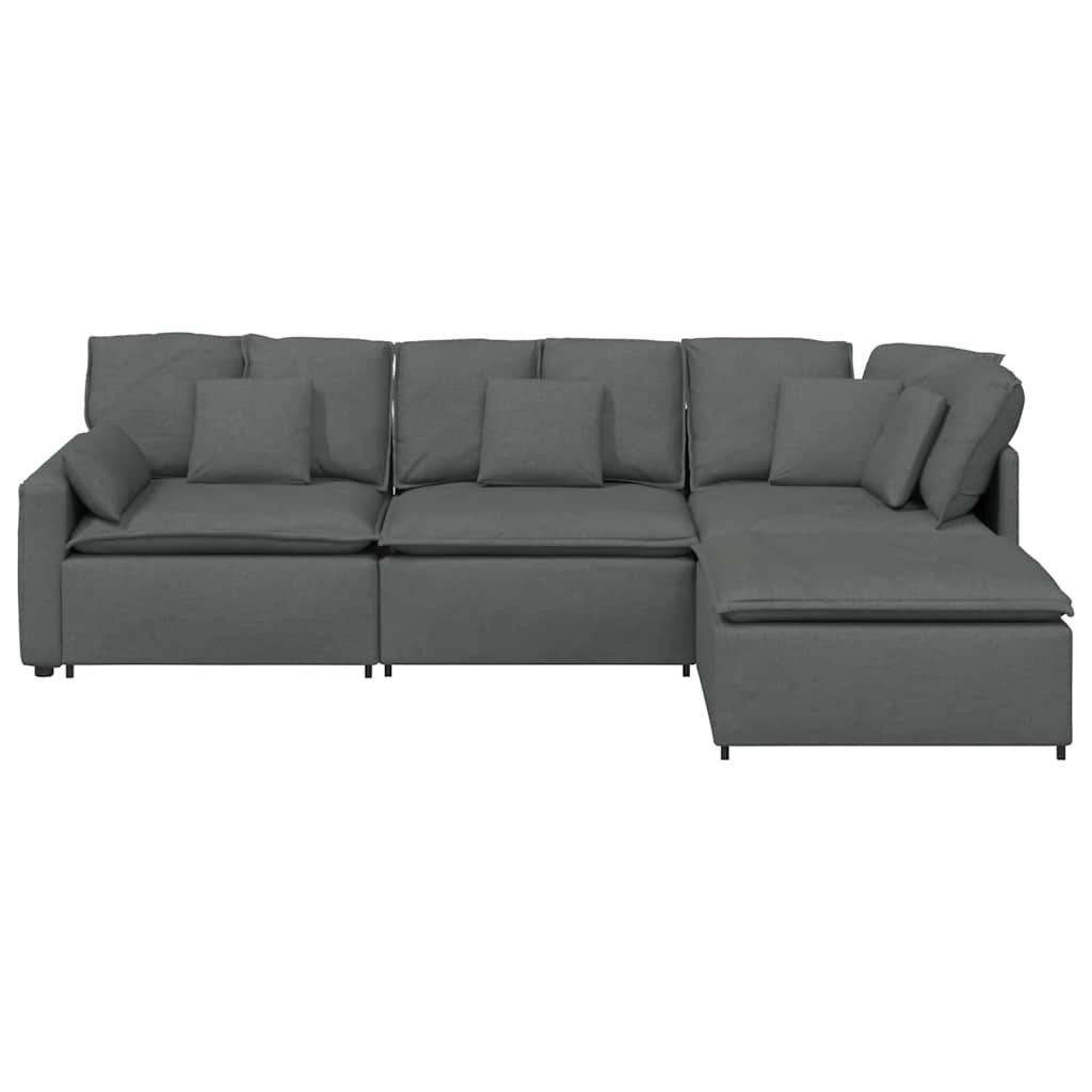 Modular Sofa with Footstool&Cushions Fabric Dark Gray