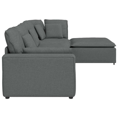 Modular Sofa with Footstool&Cushions Fabric Dark Gray