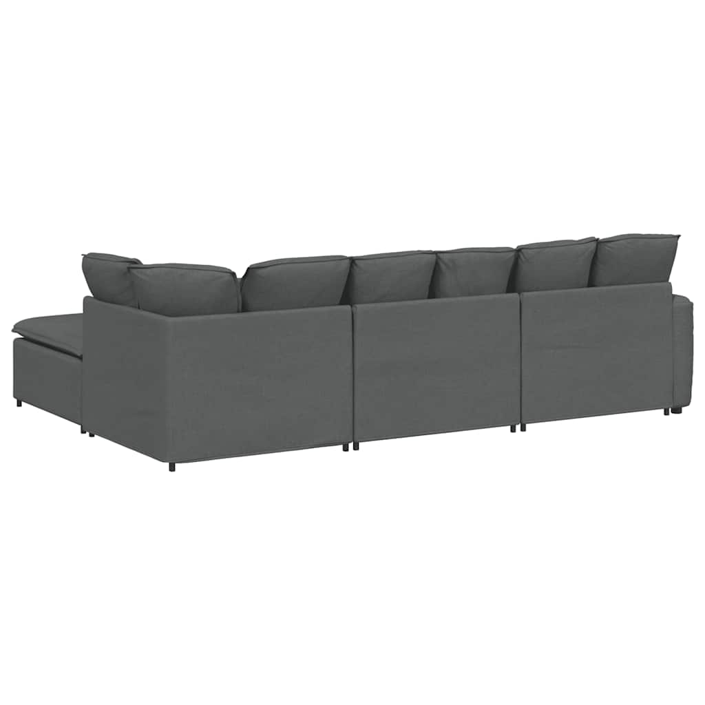 Modular Sofa with Footstool&Cushions Fabric Dark Gray