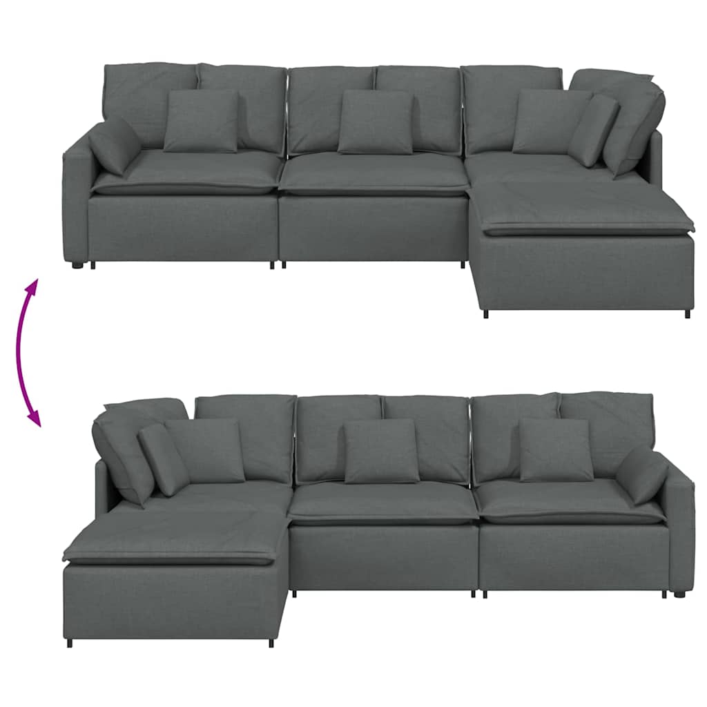 Modular Sofa with Footstool&Cushions Fabric Dark Gray