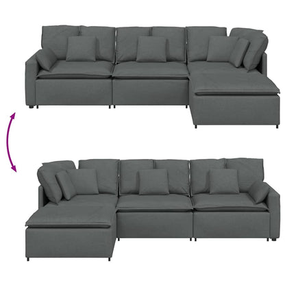 Modular Sofa with Footstool&Cushions Fabric Dark Gray