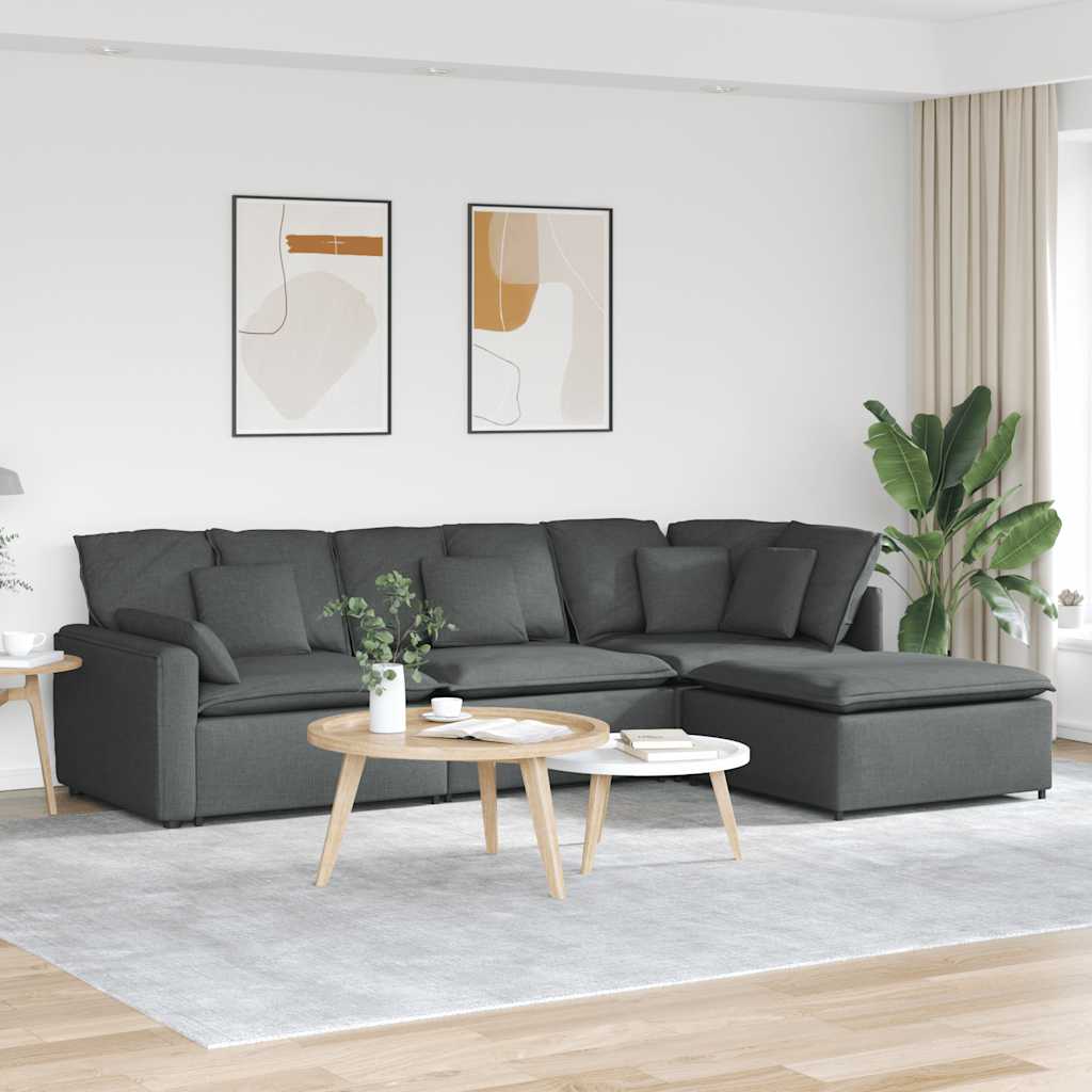 Modular Sofa with Footstool&Cushions Fabric Dark Gray
