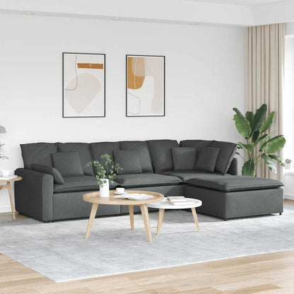 Modular Sofa with Footstool&Cushions Fabric Dark Gray
