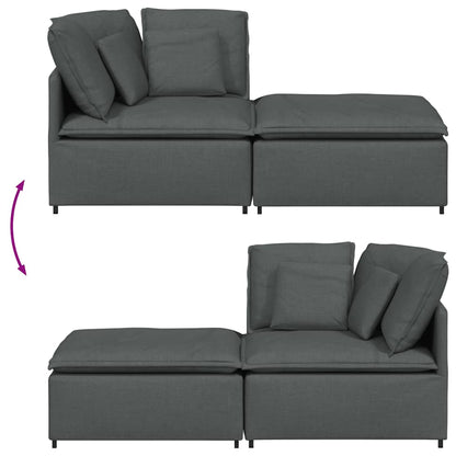 Modular Sofa with Footstool&Cushions Fabric Dark Gray