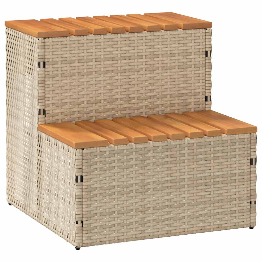 Hot Tub Step Beige 50x50x50,5 cm Poly Rattan and Solid Acacia
