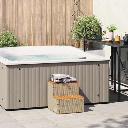 Hot Tub Step Beige 50x50x50,5 cm Poly Rattan and Solid Acacia