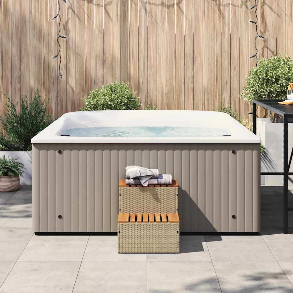 Hot Tub Step Beige 50x50x50,5 cm Poly Rattan and Solid Acacia