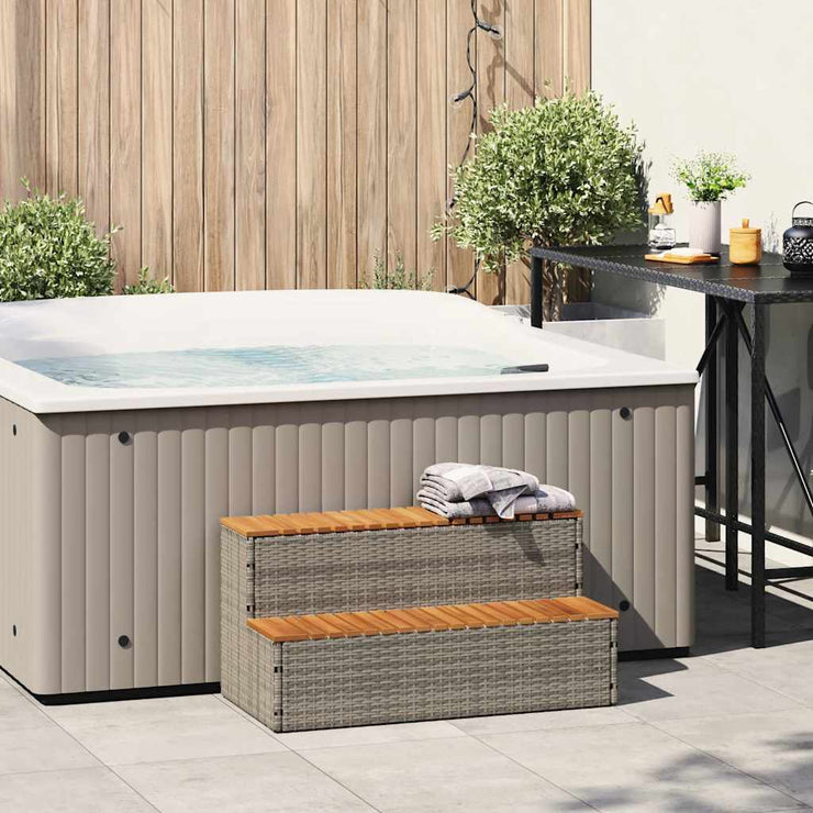 Hot Tub Step Grey 100x50x50.5 cm Poly Rattan and Solid Acacia