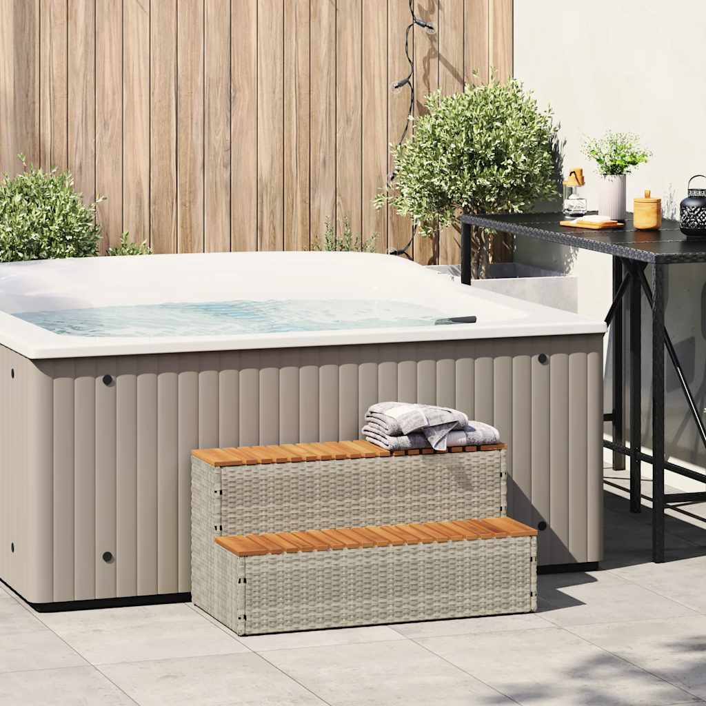 Hot Tub Step Light Grey 100x50x50.5 cm Poly Rattan and Solid Acacia