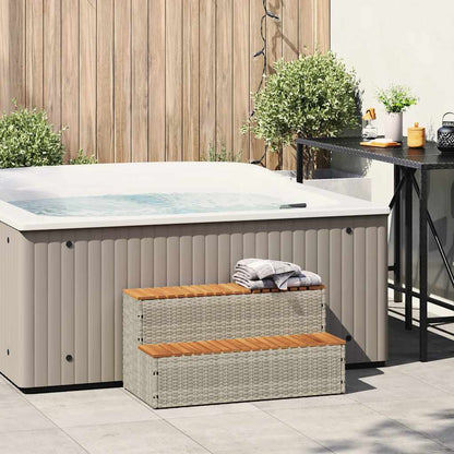 Hot Tub Step Light Grey 100x50x50.5 cm Poly Rattan and Solid Acacia