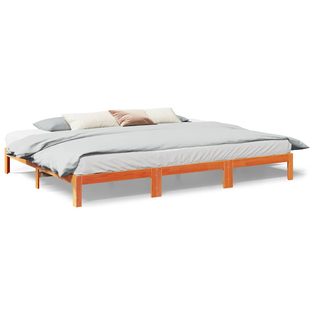 Family Bed Frame No Mattress Wax Brown 240x200 cm Solid Wood Pine