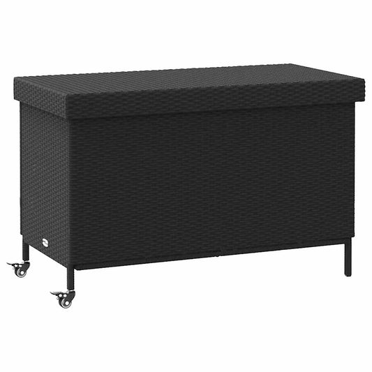 Garden Storage Box with Wheels Black 110x55x73 cm Poly Rattan
