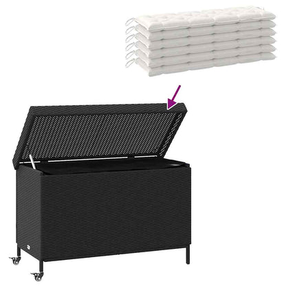 Garden Storage Box with Wheels Black 110x55x73 cm Poly Rattan