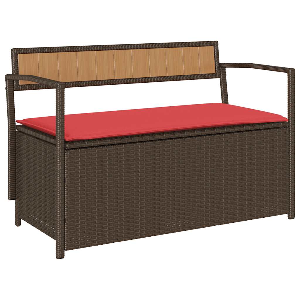 Patio Storage Bench with Cushion Brown Poly Rattan