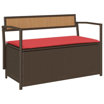 Patio Storage Bench with Cushion Brown Poly Rattan