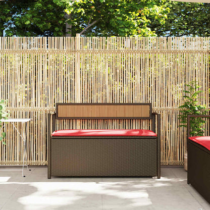 Patio Storage Bench with Cushion Brown Poly Rattan