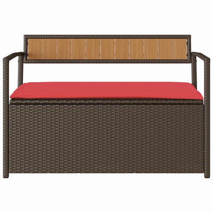 Patio Storage Bench with Cushion Brown Poly Rattan