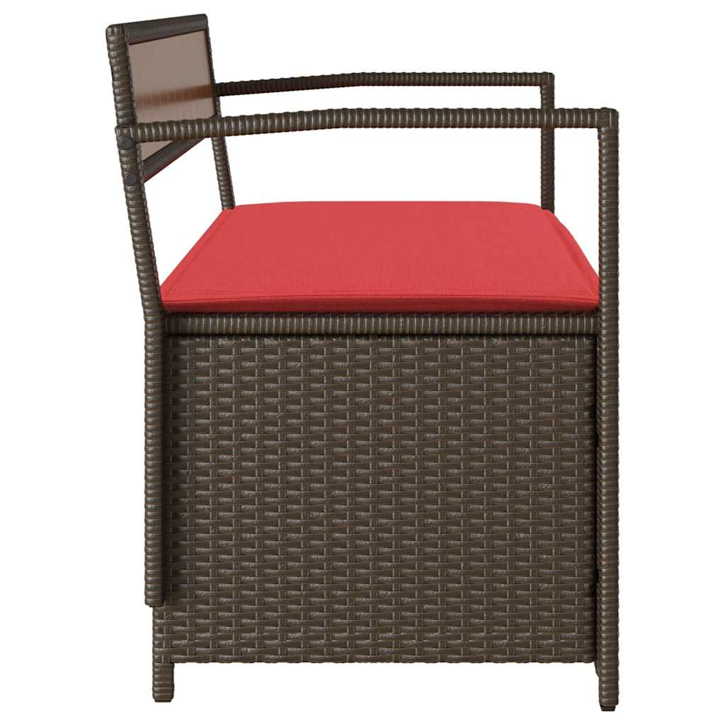 Patio Storage Bench with Cushion Brown Poly Rattan