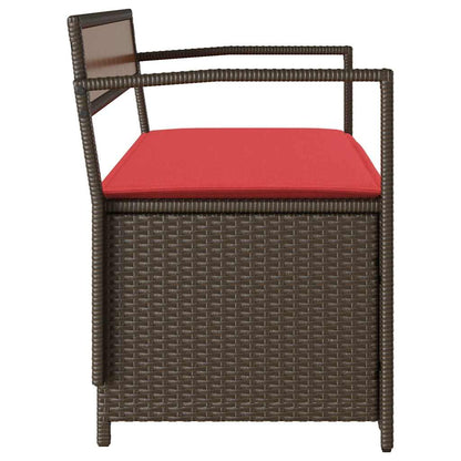 Patio Storage Bench with Cushion Brown Poly Rattan