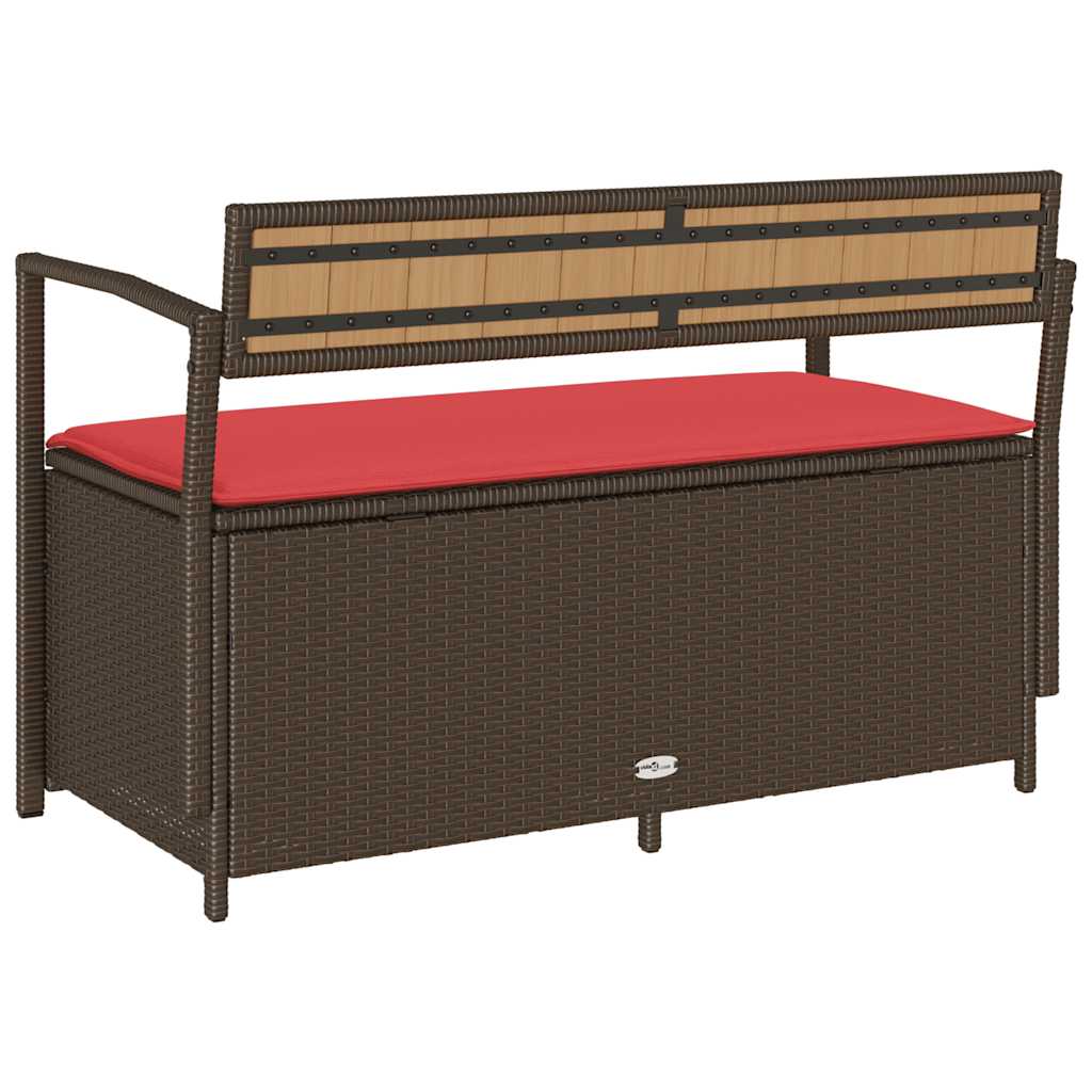 Patio Storage Bench with Cushion Brown Poly Rattan
