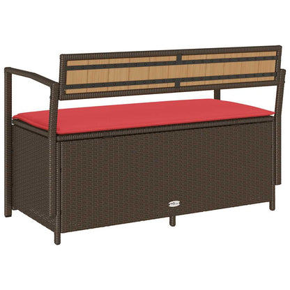 Patio Storage Bench with Cushion Brown Poly Rattan