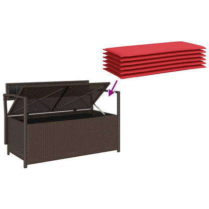 Patio Storage Bench with Cushion Brown Poly Rattan