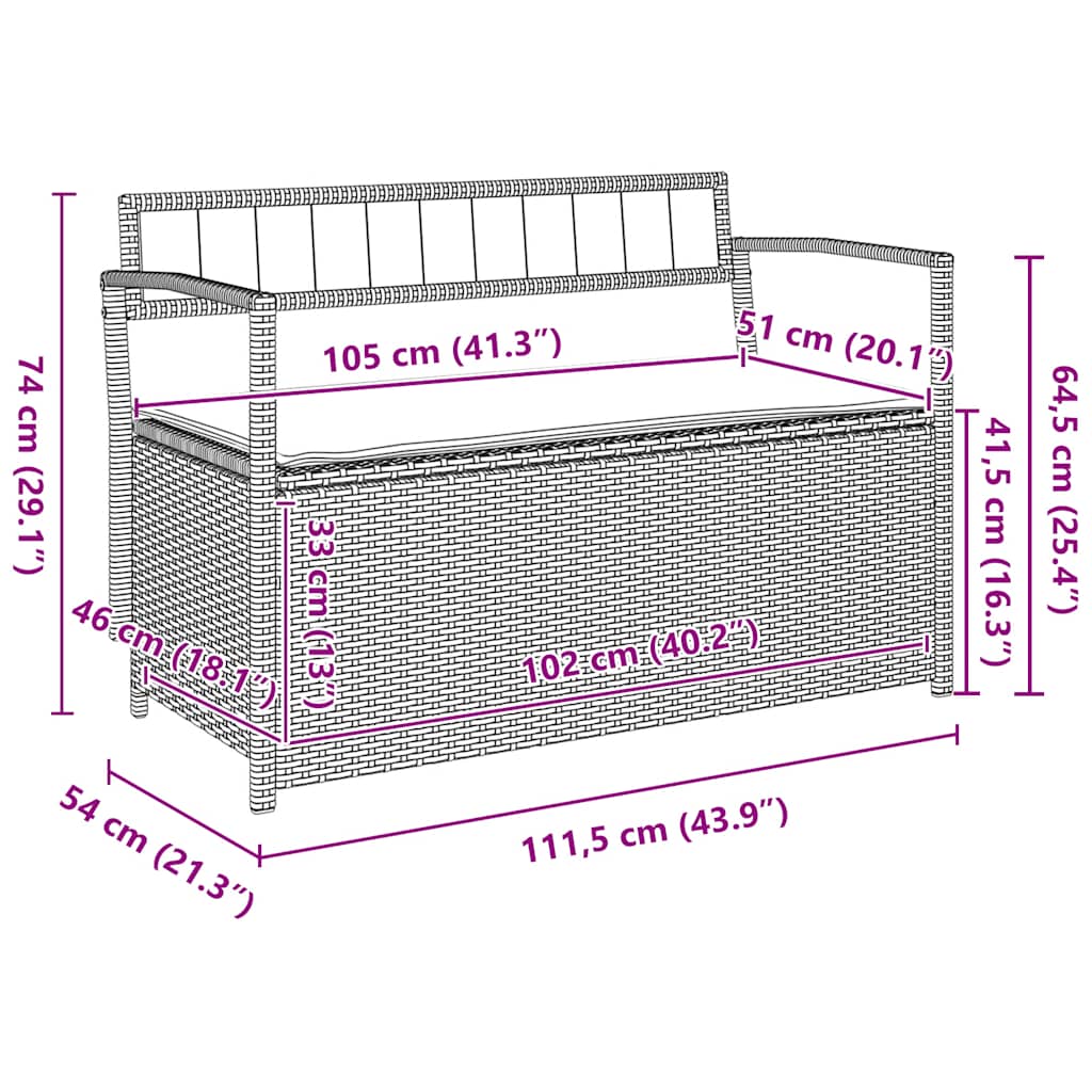 Patio Storage Bench with Cushion Brown Poly Rattan