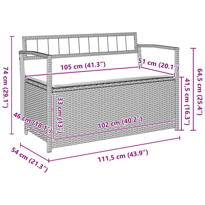 Patio Storage Bench with Cushion Brown Poly Rattan