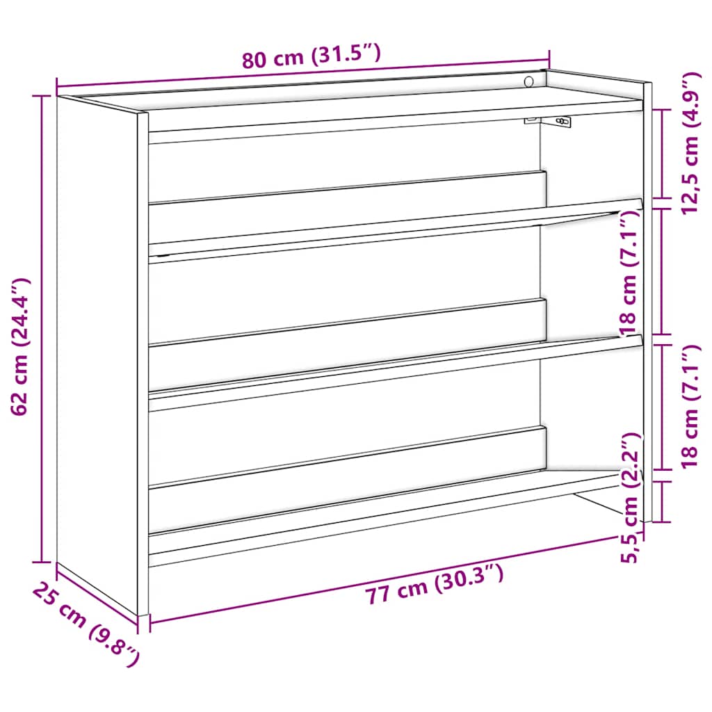 Shoe Rack Black 80x25x62 cm Engineered Wood