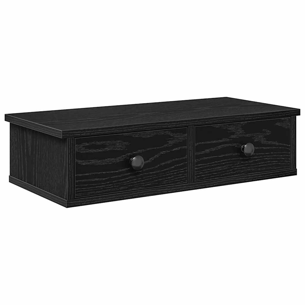 Wall Shelf with Drawers Black 60x28x15 cm Engineered Wood