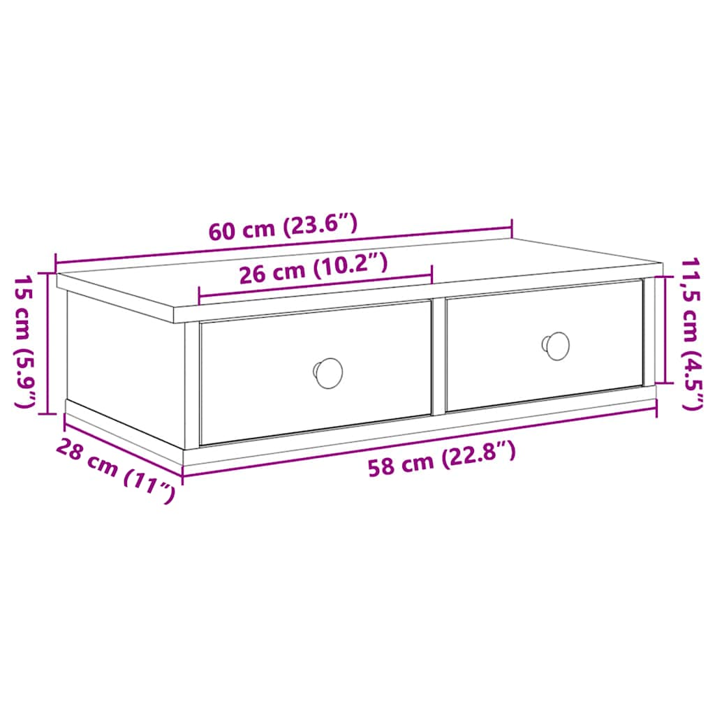 Wall Shelf with Drawers Black 60x28x15 cm Engineered Wood