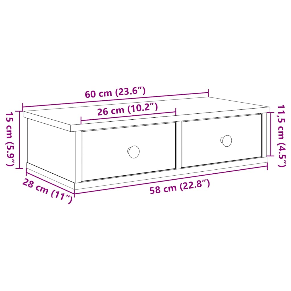 Wall Shelf with Drawers Sonoma Oak 60x25x15 cm Engineered Wood