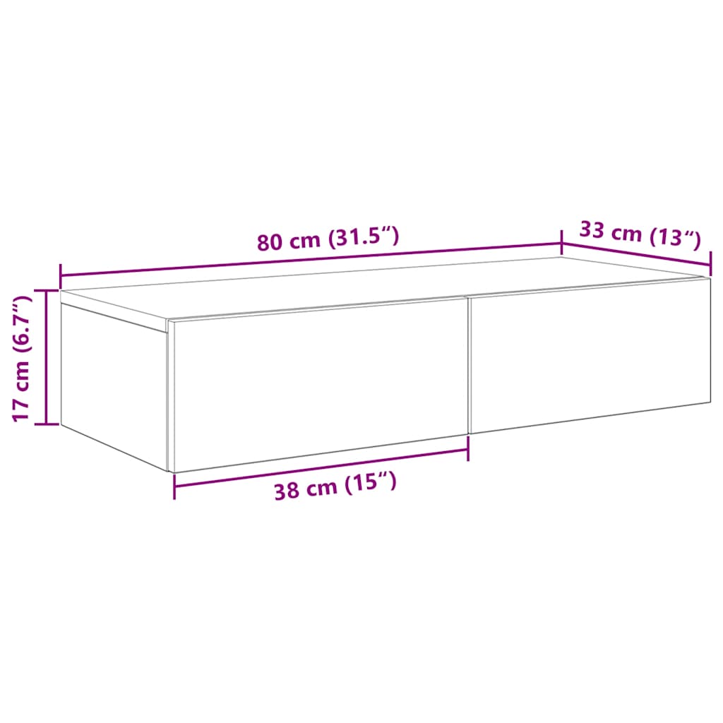 Wall Shelf with Drawers White 80x33x17 cm Engineered Wood