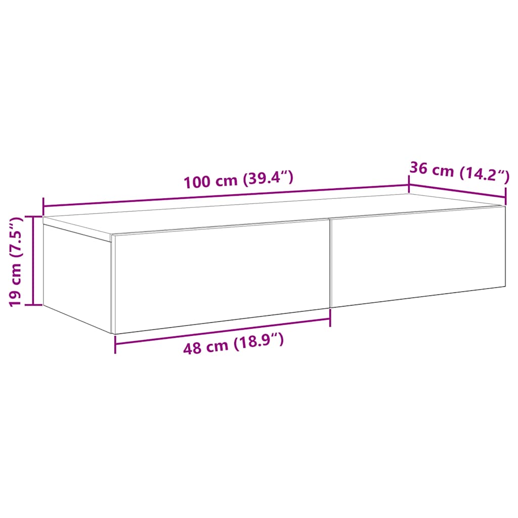 Wall Shelf with Drawers White 100x36x19 cm Engineered Wood