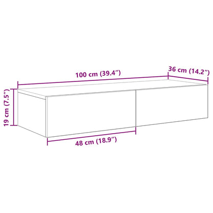 Wall Shelf with Drawers Black 100x36x19 cm Engineered Wood