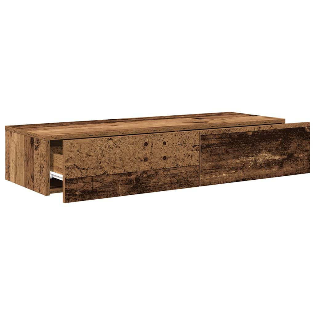 Wall Shelf with Drawers Old Wood 100x36x19 cm Engineered Wood