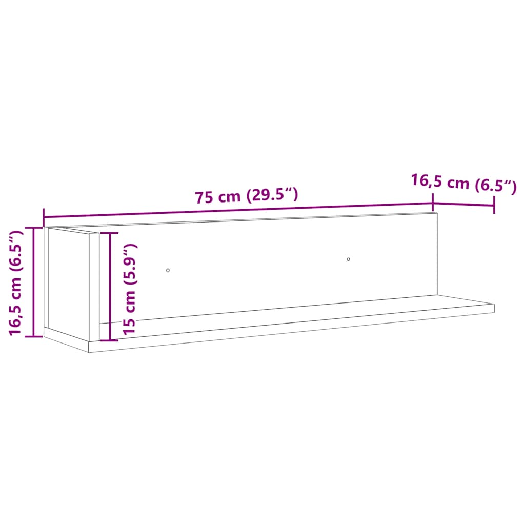 Wall Shelves 2 pcs Concrete Grey 75x16.5x16.5 cm Engineered Wood